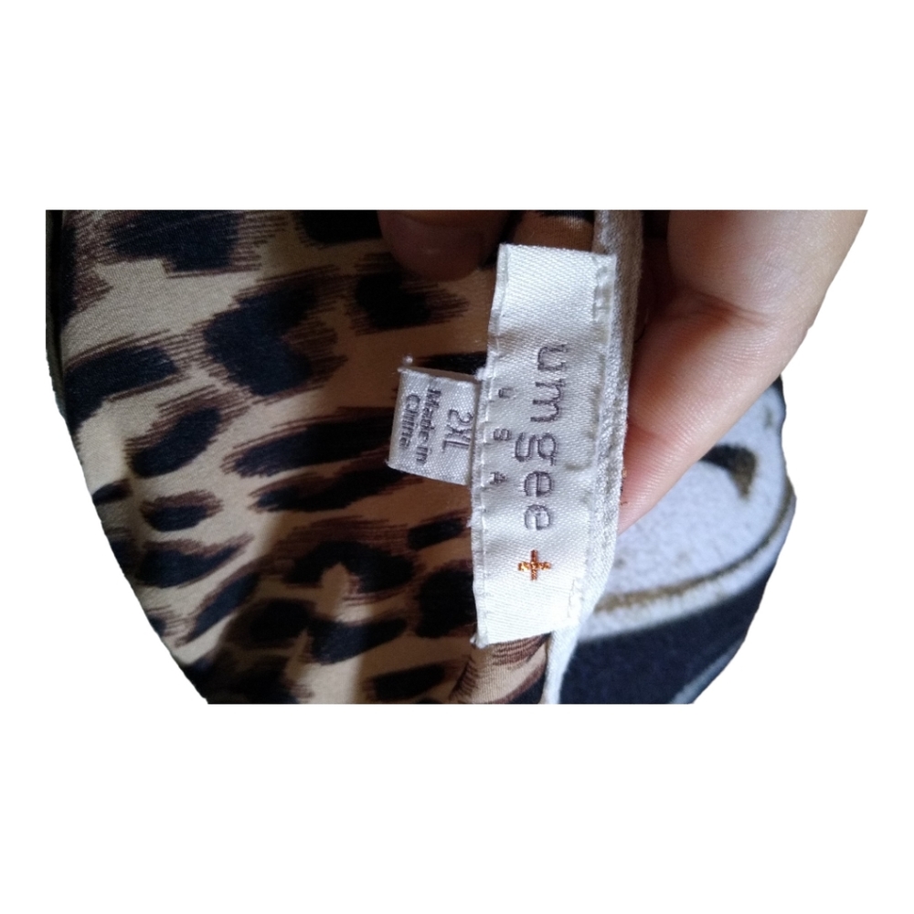 Umgee Fringe Sleeve and Bottom Animal Print Boho Linen Cotton Blend Top Size 2XL - Picture 3 of 4